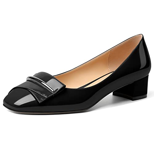 Zamikoo Women's Block Heel Pumps, Square Toe Slip-on Chunky Low Heels, Heeled Dress Shoes with Bow for Office Wedding Work Evening 1.5 Inches