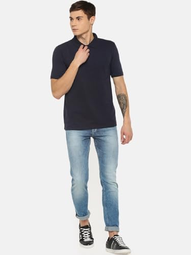 Image of Dollar Men's Pack of 1 Solid Cotton Blend Polo Neck T-Shirt