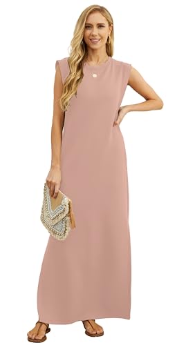 Image of GRECERELLE 2026 Women Year-Round Casual Round Neck Loose Split Wrinkle-Free Long Maxi Vacation Dress with Pockets (XXS-4XL)