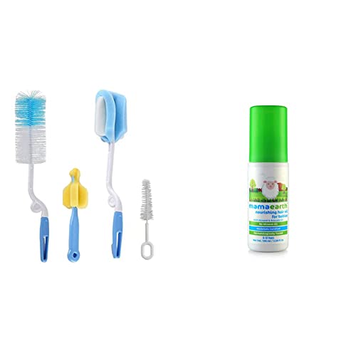 Image of SYGA 4 Pcs Multicolor Baby Milk Bottle Nipple Straw Brush Sponge Nylon Cleaning Brush Cleaner Bottle Tong Set R&Mamaearth Nourishing Baby Hair Oil with Almond & Avocado, 100Ml