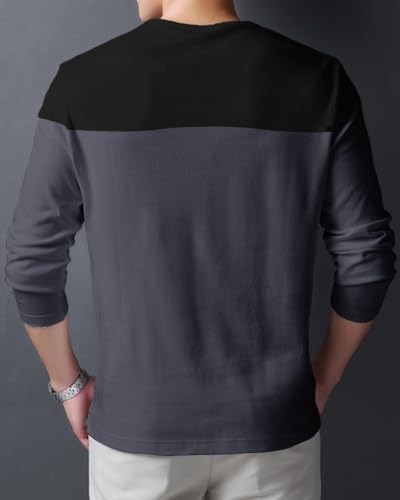 Image of Noble Monk Men Full Sleeve Round Neck T-Shirt | Printed Sleeves |Regular fit Tshirt for Men