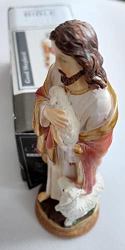 Biblegifts Good Shepherd 5'' Resin Statue Jesus holding a Lamb Boxed Hand Crafted & Painted Worship Gift, White, 13cm