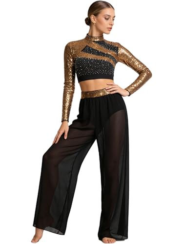Costume danse moderne strass et paillettes avec crop top fluide