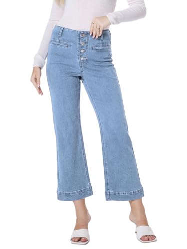 High Waisted Stretchy Cropped Jeans for Women Wide Leg Jeans Loose Denim Pants