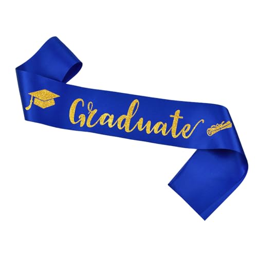 Graduate Sash Class of 2026 Finally Graduated Cheerleader Senior Sashes Glitter Letter for Graduation Party Supplies, Blue Gold