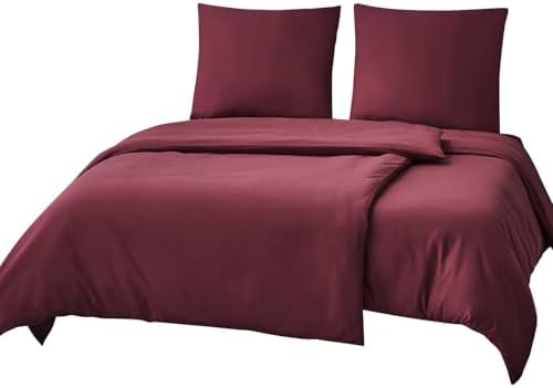 RUIKASI Bettwäsche 135x200 Rot 4teilig - Burgundy Mikrofaser Bettwäsche-Sets OEKO-TEX, 2 Bettbezüge 135x200cm + 2 Kissenbezüge 80x80cm mit Reißverschluss, Weich und Bügelfrei