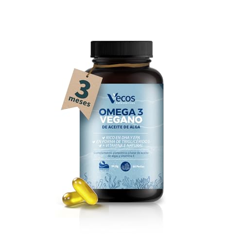 Omega 3 vegano OMEGATEX® con DHA y EPA de algas marinas – Cápsulas vegetales con Vitamina E Natural – 90 perlas
