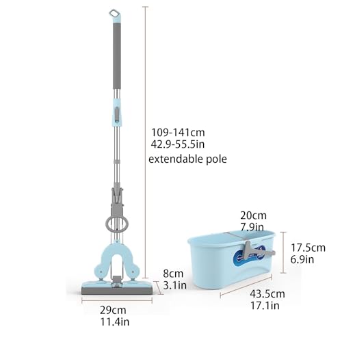 PBENO Bodenwischer Kein Händewaschen, Flacher Gummi-Mopp, Wasserabsorbierender Haushalt, Edelstahl-Teleskopstange, Bodenwischer-Set Mit Mopp-Eimer – Bild 4