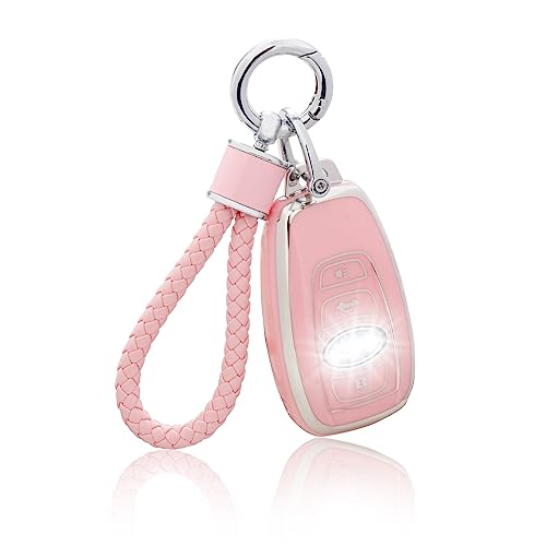 YO&YOYE Coque pour clé Subaru avec porte-clés, coque en TPU souple rose pour clé intelligente Ascent BRZ Crosstrek Forester Impreza Legacy Outback WRX STI
