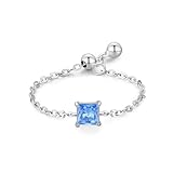 Ayoiow Anillos de boda de 14 quilates para mujer, anillo de compromiso de cadena solitaria de aguamarina de 0,4 quilates para ella, tamaño H 1/2-V 1/2, S 1/2, Piedra preciosa, Aguamarina