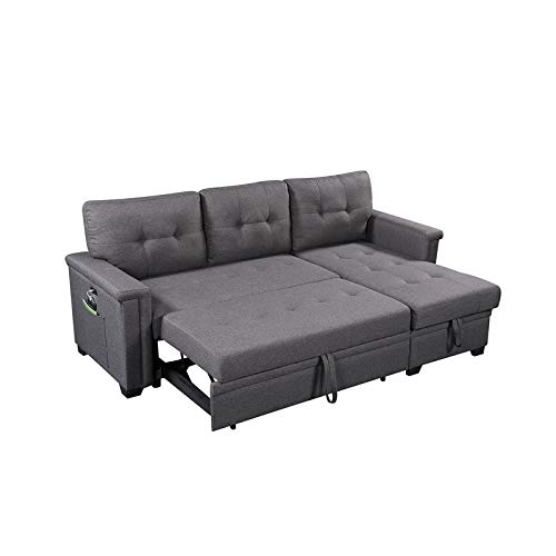 Bowery Hill Fabric Gray Reversible Sleeper Sofa Storage Chaise With Usb Ports #TOP2