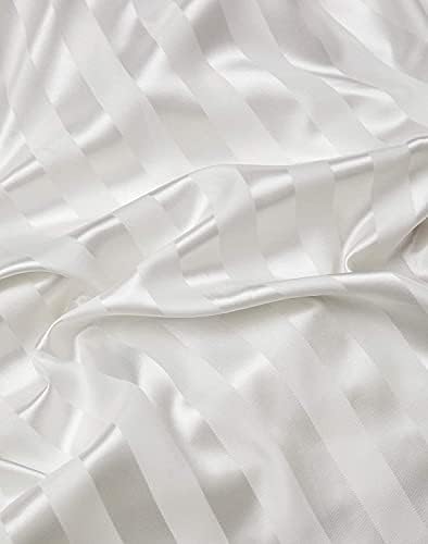 Fitted Sheet 100% Egyptian Cotton 600 Thread Count 16"/40CM Extra Deep Bottom Sheets - Satin Stripe White Grey Luxury Bed Sheets (White, Double)