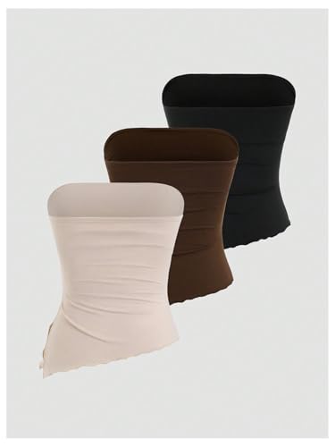 SOLY HUX Women's 3 Packs Y2K Strapless Tube Tops Sexy Ruched Off Shoulder Bandeau Going Out Crop Tops2