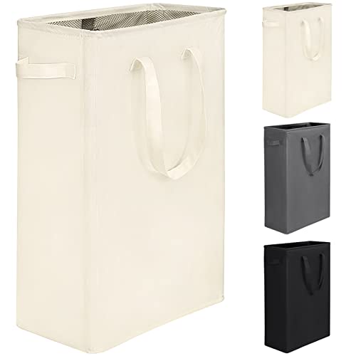 Yifamijoy 45L Slim Laundry Hamper, Collapsible Thin Laundry Baskets With Handles, Narrow Dirty Clothes Hamper For Clothing Toys Organization Beige, 45L #TOP1