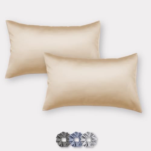 Image of SEEVO 400 TC Luxurious Satin Silk Pillow Covers /Pillowcases with Envelope Closure, Soft Comfortable Protects Hair and Skin - 17 inch x 27 inch - Set of 2 (Light Gold)