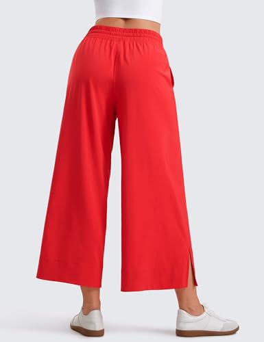 Image of CRZ YOGA Lightweight Wide Leg Crop Pants 25 inch | Casual, Travel, Comfy, Soft, Split, Loose Fit, Pockets, for Women