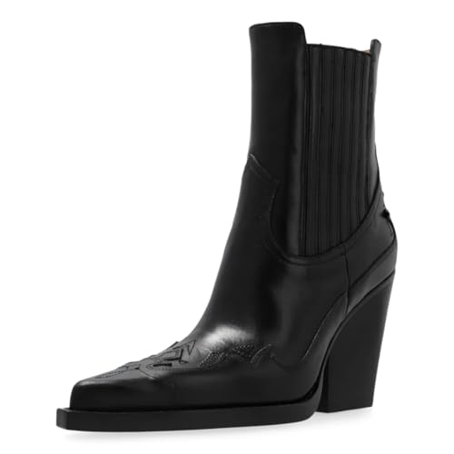 Tang'scuisins Women Pointed Toe Platform Chelsea Boots Pull on Mid Chunky Heels Fashion Dressy Work Ankle Boots Size 4-16 US