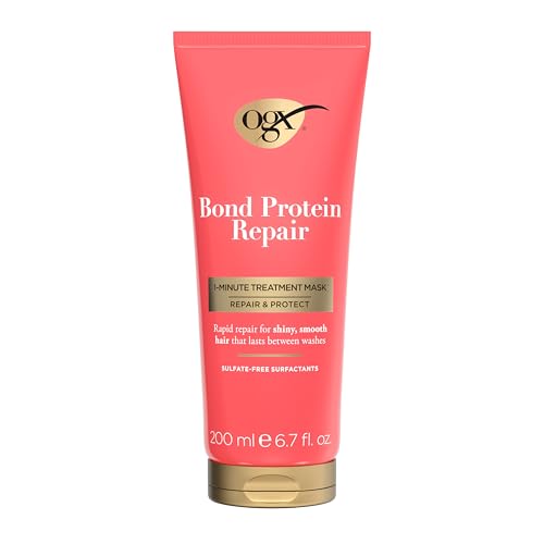 OGX Bond Protein Repair 1 Minute Treatment Mask Repair & Protect Rapid Repair for Shiny & Smooth Hair Between Washes Sulfate Free 200ml