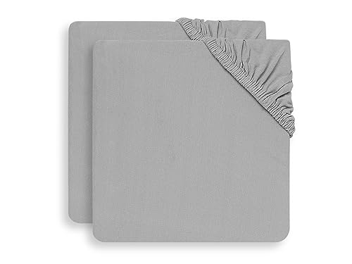 Jollein Jersey Spannbettlaken 2-teilig, 120 cm Länge x 60 cm Breite, Soft Grau