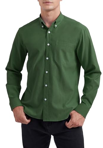 HISDERN Camisa Verde Hombre Manga Larga de Vestir Casual Oxford Camisas Hombre Traje fácil de Hierro XL