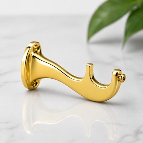 Image of Elite Aluminum Curtain Rod Brackets - Heavy-Duty Wall Mount Clamps for Curtain Rod Support for Door and Window Curtain Rods with Screw and Wall Plug - Pack of 2PCS (Royal Gold)