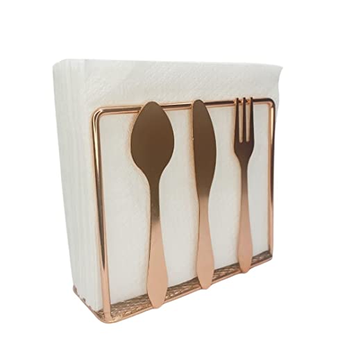 Porta Guardanapo Metal Rose Gold Detalhe De Talheres