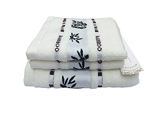 LSHARON Premium Bamboo Fiber 3 Piece Towels Set (1 Bath Towel, 2 Hand Towels) - Natural, Ultra Absorbent and Eco-Friendly (White)