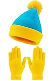 WATCPNO Halloween Character Park Cosplay Hat Set for Adult Hat Gloves Halloween Custume Winter Accessories (Blue and Yellow)