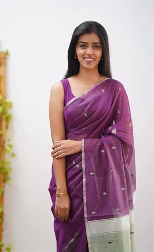 Image of Women's Cotton Woven Soft Sarees With Attach Blouse Piece.