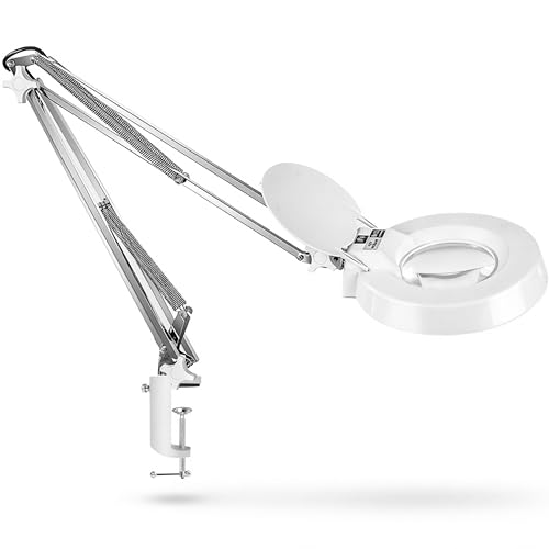 Gynnx 10X Magnifying Glass with Light, Clamp-on Desk Magnifier Lamp with Real Glass Lens and...