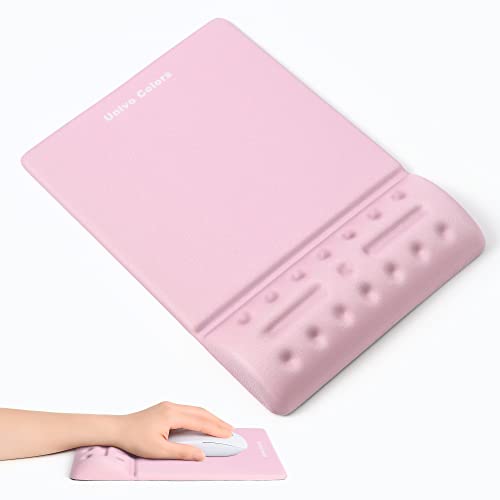 UnivoColors Pink Mouse Pad with Wrist Support Ergonomic Wrist Rest Gel Wrist Pad for Mouse Computer Laptop Desk Office Gaming Desktop Soft Memory Foam Fiber Cute Gel Rest MW_Pink Mousepad