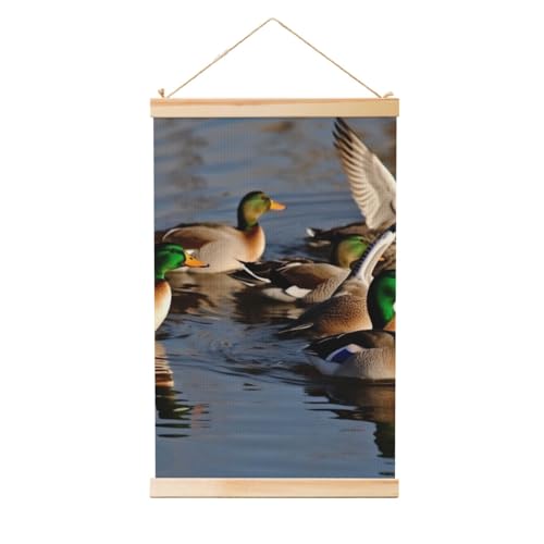 Stockente Enten bedrucktes Holzschaftposter zum Aufhängen, 40 x 60 cm, einfach aufzuhängen und lichtbeständig, Wandbehang für Zuhause, Büro, Dekoration und Geschenk