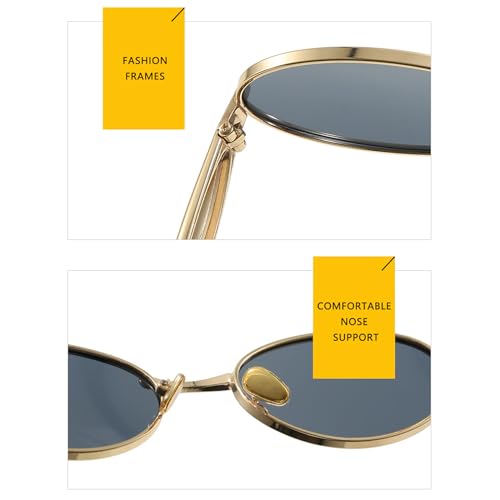 bullabulling Trendy Small Oval Sunglasses For Women Men Gold Metal Frame Vintage 70s Sun Glasses Black UV400 Shades4