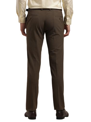 Image of Turtle Men Brown Slim Fit Dobby Flat Front 4 Way Stretch Formal Trouser