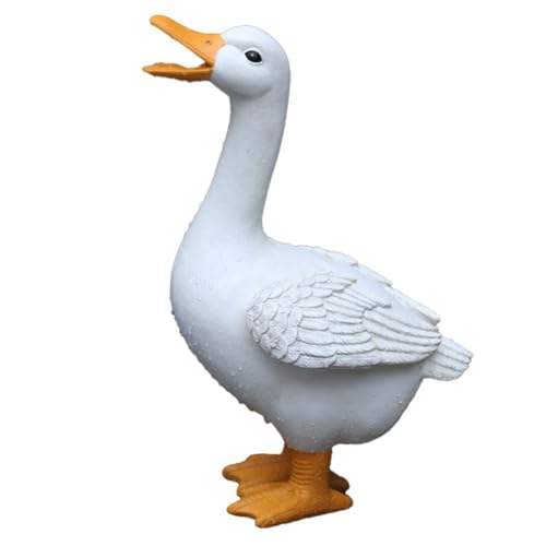 NiuLumea Statuette de canard en résine pour décoration de jardin, extérieur, fontaine sur pied, design réaliste, 38 x 19 x 27 cm, blanc