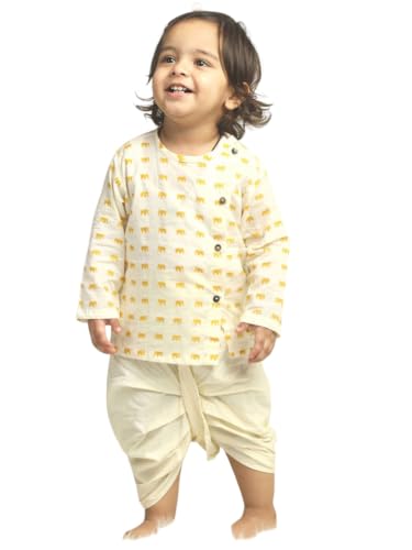 Image of POLKA TOTS Premium Cotton Dhoti Kurta Set for Kids Boys | Traditional Angrakha Style Ethnic Wear for Boys | Kurta Dhoti Set for Kids | Festive & Wedding Clothing Set for Baby