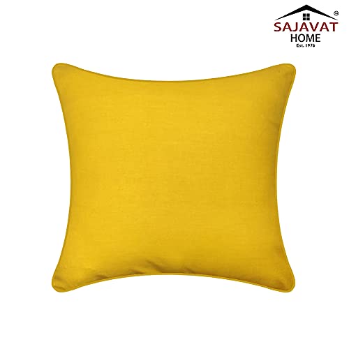 Image of SAJAVAT HOME CC448A Cotton Embroidery Cushion Cover (Pack of 1) Exclusive Edition 18x18 INCHES / 45x45 cm Off White (Yellow, Cotton)