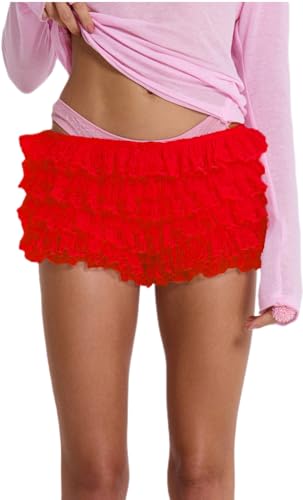 Image of Yiulangde Women Ruffle Bloomer Shorts Y2k Frilly Micro Mini Boy Short Panties Cute Lace Trim Lolita Bloomers Booty Shorts