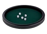 Engelhart-300802 – Poker Tisch Einsatz Rund 39,8 cm Deluxe – Schwarzes Kunstleder – Grünes Filz Inlay – Hohe Ränder – 5 Würfel Inklusive – Würfelspiel Zubehör