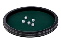 Engelhart-300802 – Poker Tisch Einsatz Rund 39,8 cm Deluxe – Schwarzes Kunstleder – Grünes Filz Inlay – Hohe Ränder – 5 Würfel Inklusive – Würfelspiel Zubehör