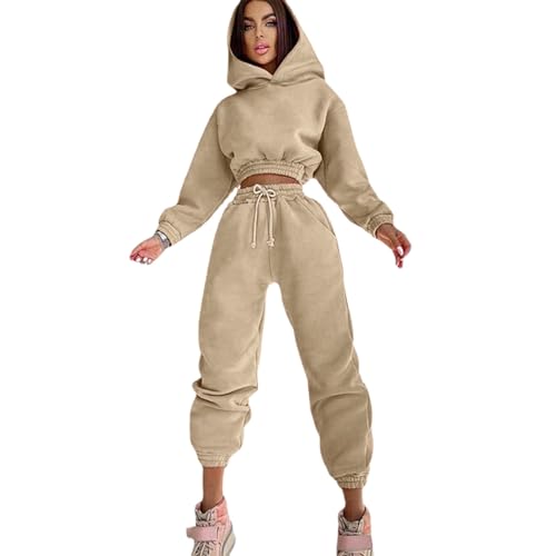Vhersily Chándal de mujer con capucha y pantalones de jogging chándales cortos para caminar, yoga, gimnasio, juego de dos piezas Y2K Streetwear conjuntos deportivos deportivos gimnasia Outwear suave