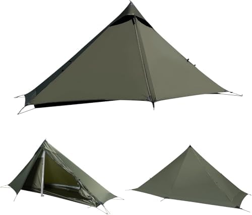 TENPLAY Ultralight Tent,1 Person,Backpacking Camping Tent,Trekking Pole Tent,4-Season,Lightweight,Nylon,Waterproof 5000mm,Compact,Easy Setup,Portable,Shelter for Camping,Hiking,Climbing.(Green).