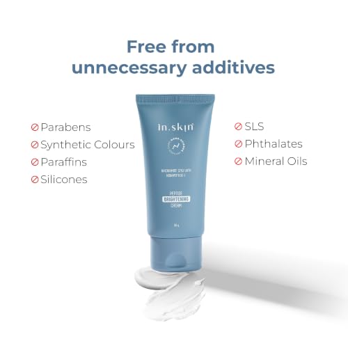 Image of in.skin Skin Brightening Cream with Nonapeptide-1, Niacinamide & Vitamin C | Reduces Dark Spots & Pigmentation | Evens Skin Tone & Boosts Radiance | Nanoplex Technology | For All Skin Types | 50 gm