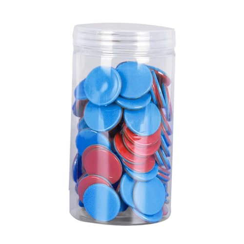 B Baosity 100 Pieces Math Counters for Kids Two Color Counters with Storage Bucket Bingo Chip Learning Counters for Party Children, Red Blue, 25mm