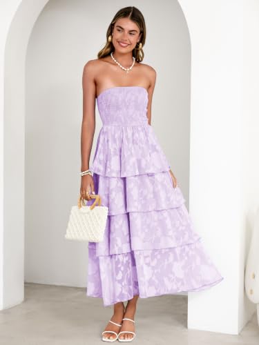 Image of Simplee Womens Summer Strapless Maxi Dress 2026 Boho Floral Off Shoulder Wedding Guest Dresses Tiered Beach Long Sundress