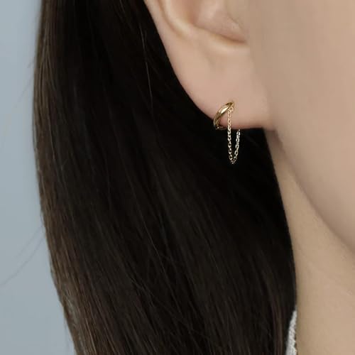 Gold Chain Earrings for Women, Minimalist Small Dangle Chain Huggie Hoop Earrings for Women2