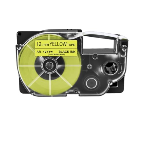 12mm XR ���x���e�[�v 4x �v�����^���Օi���x�� XR12WE XR-12X XR-9WE XR18WE KL120 KL-60 KL-130 �ƌ݊�������(Black on Fluo Yellow)