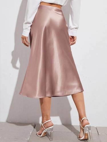 Women High Waist Zipper Side Solid Satin Skirt Summer Skirt3