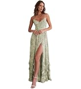 Floral Chiffon Long Bridesmaid Dresses for Women A Line V Neck Formal Evening Gowns with Slit Ruf...