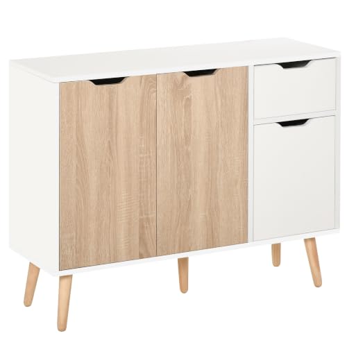HOMCOM Aparador Moderno 3 Puertas Cajón 90x30x72 cm Blanco Natural